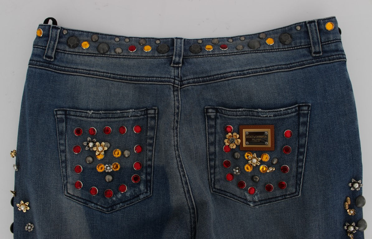 Crystal Roses Heart Embellished Jeans