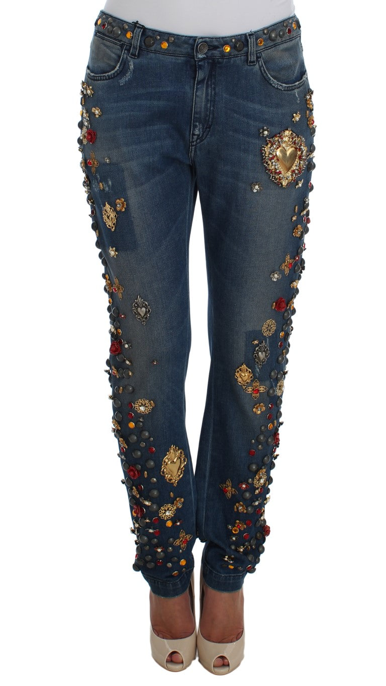 Crystal Roses Heart Embellished Jeans