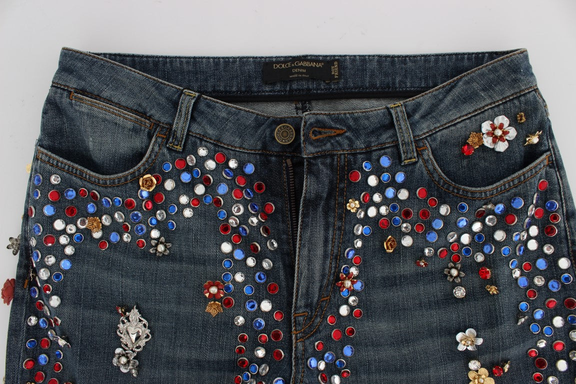 Crystal Roses Heart Embellished Jeans