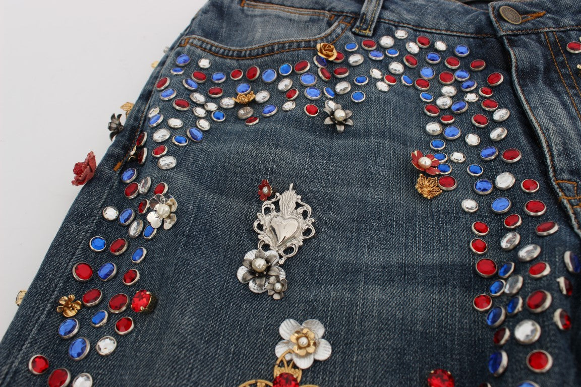 Crystal Roses Heart Embellished Jeans