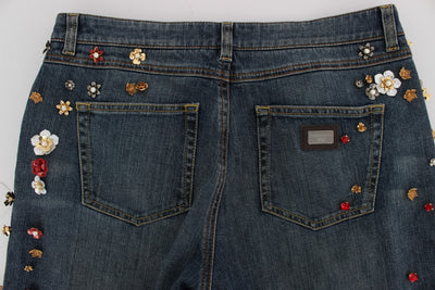 Crystal Roses Heart Embellished Jeans