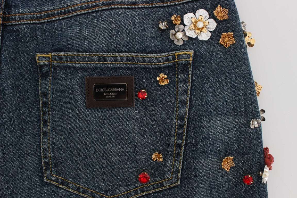 Crystal Roses Heart Embellished Jeans