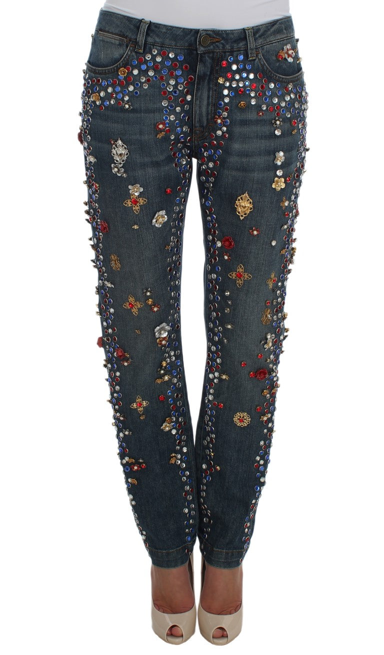 Crystal Roses Heart Embellished Jeans