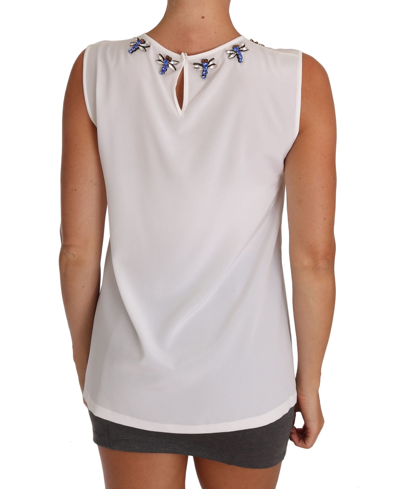 White Silk Crystal Embellished Fly T-shirt