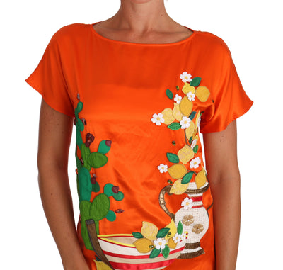 Silk Orange Lemon Crystal T-shirt Top