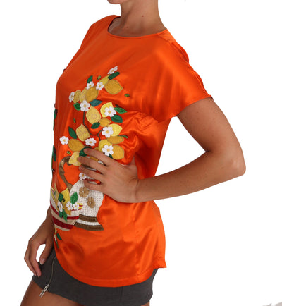 Silk Orange Lemon Crystal T-shirt Top