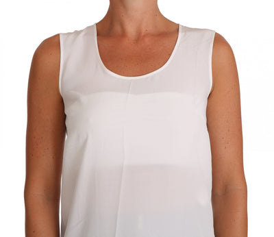 White Silk A-line Sleeveless Blouse T-Shirt Top