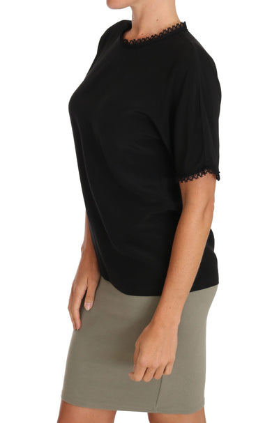 Black Silk Lace Top Blouse T-Shirt