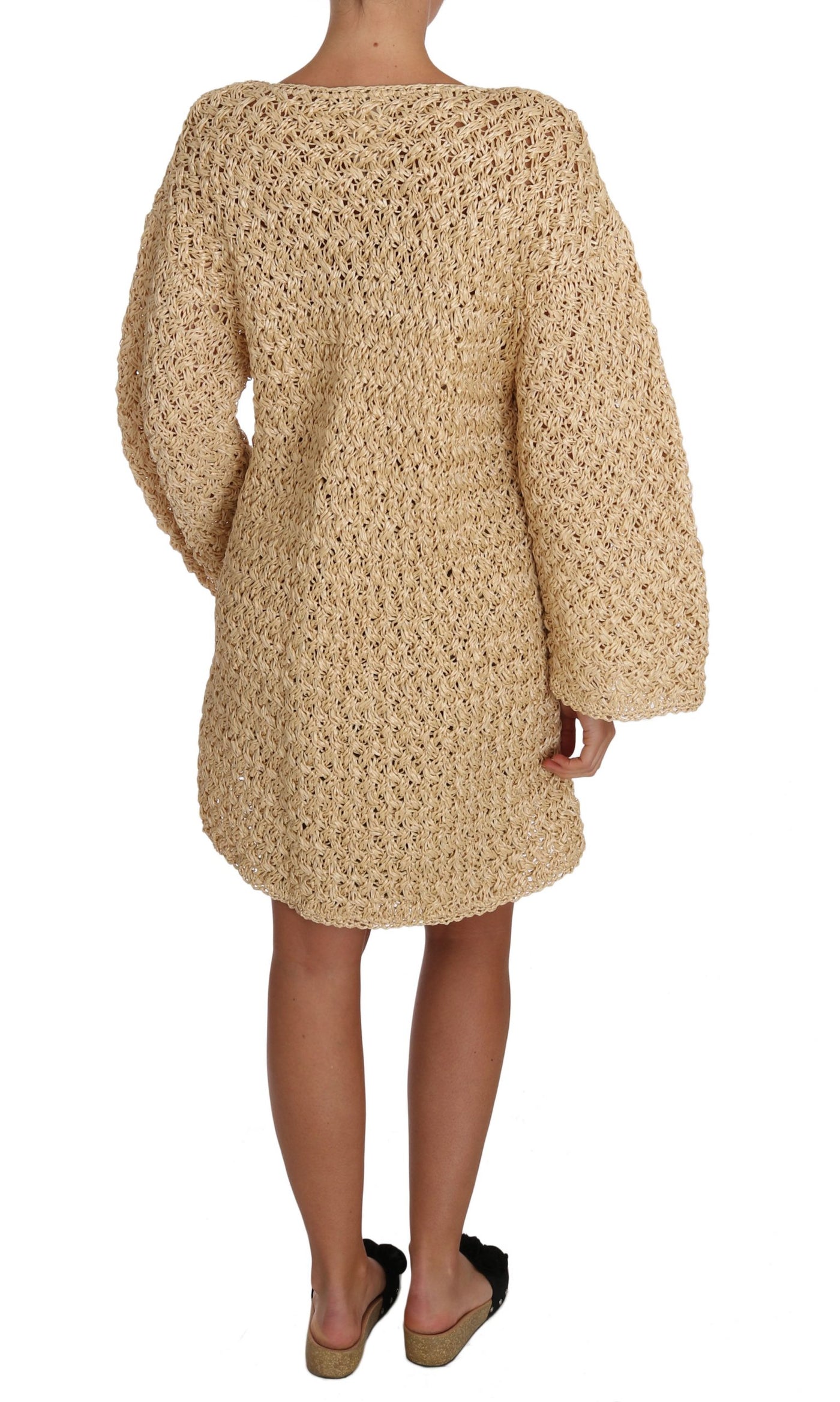 Beige Cardigan Crochet Knitted Raffia Sweater