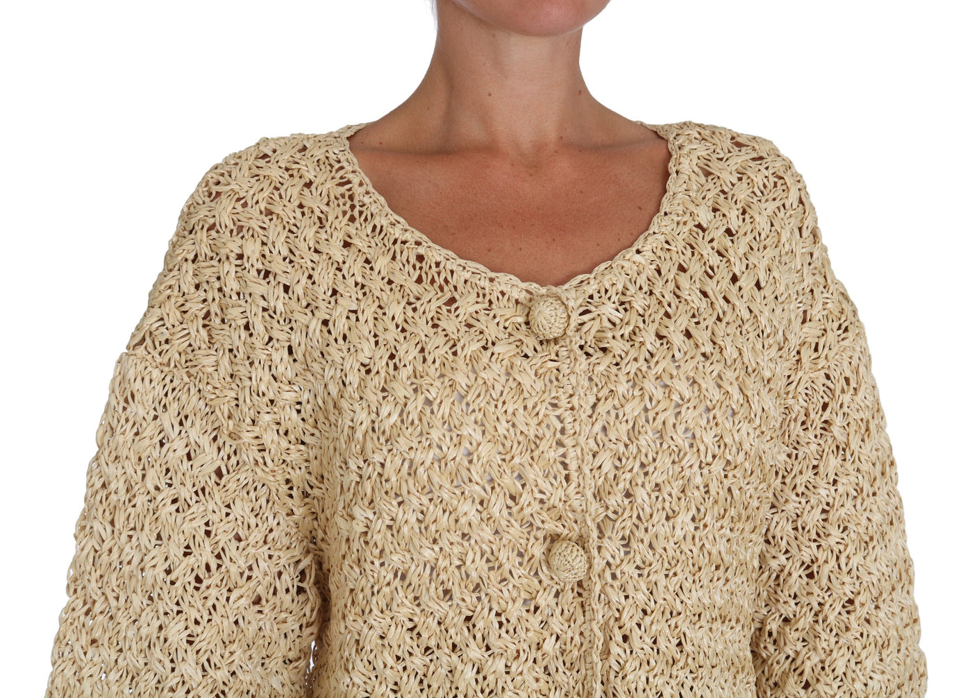 Beige Cardigan Crochet Knitted Raffia Sweater