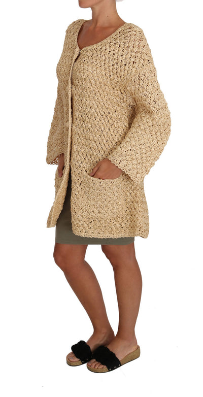 Beige Cardigan Crochet Knitted Raffia Sweater