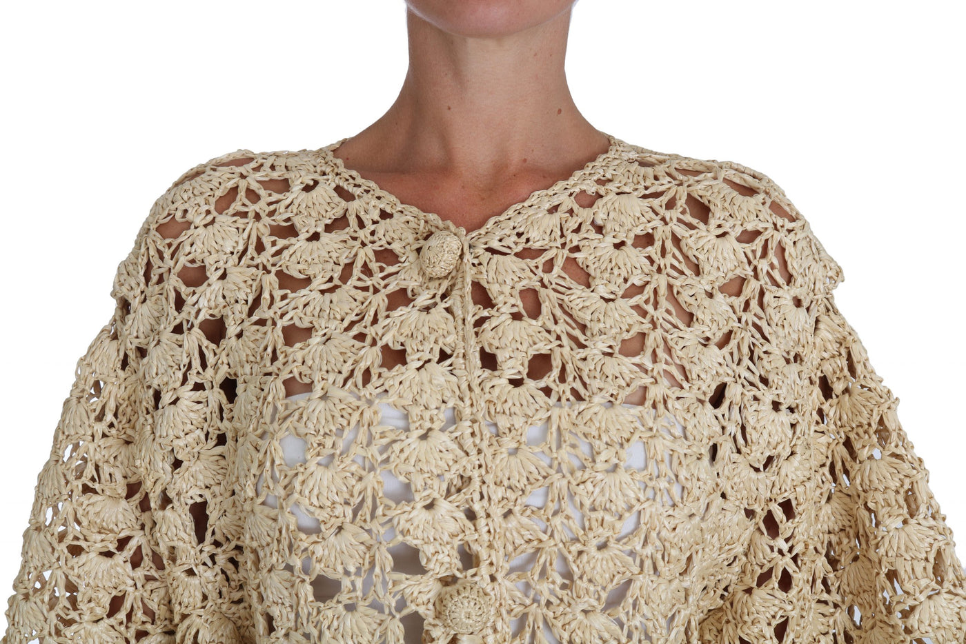 Beige Cardigan Crochet Knitted Raffia Sweater