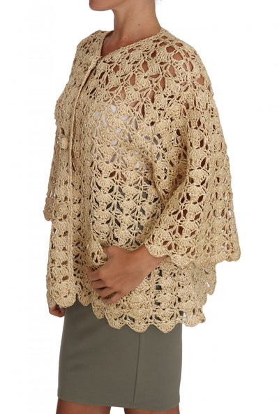 Beige Cardigan Crochet Knitted Raffia Sweater