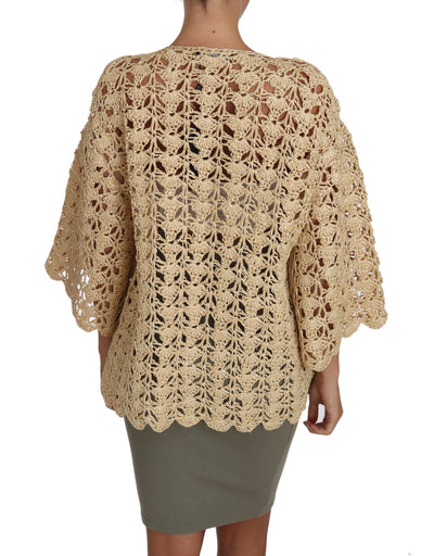 Beige Cardigan Crochet Knitted Raffia Sweater