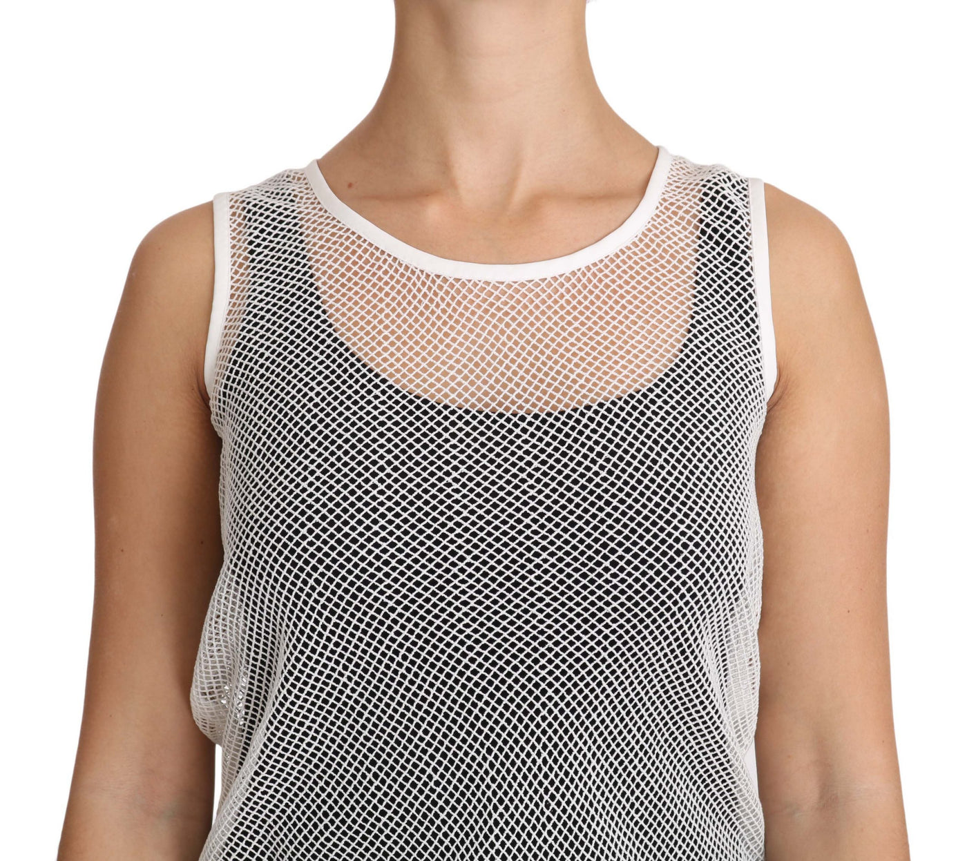 White Net  Transparent Sleeveless Tank Top