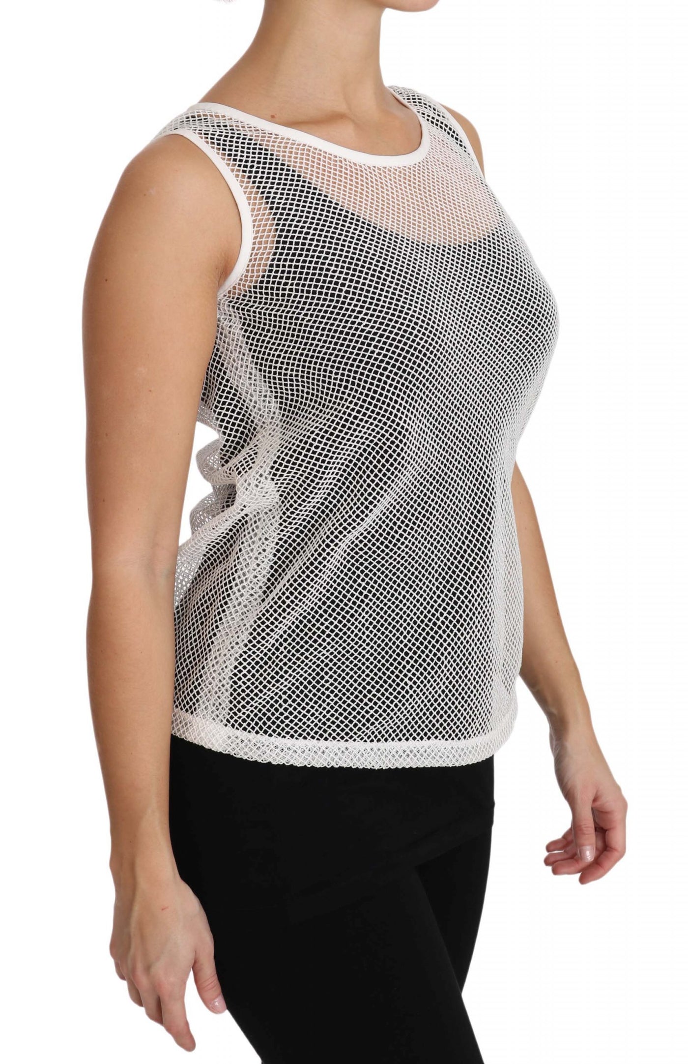 White Net  Transparent Sleeveless Tank Top