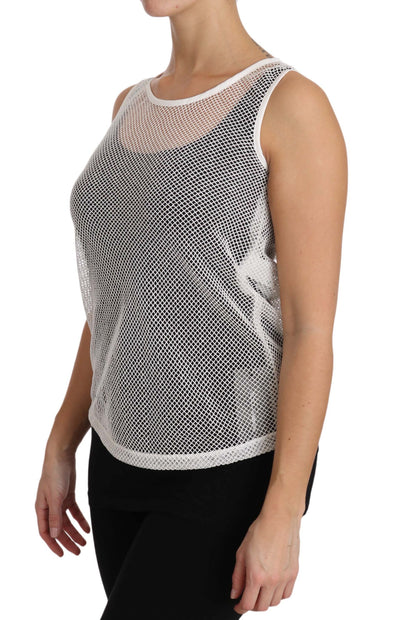 White Net  Transparent Sleeveless Tank Top