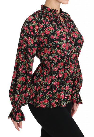 Black Rose Print Floral Shirt Top Blouse