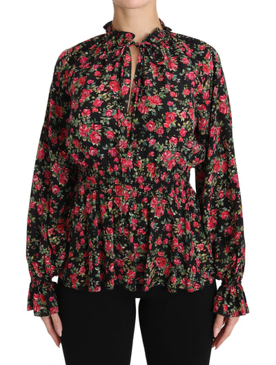 Black Rose Print Floral Shirt Top Blouse