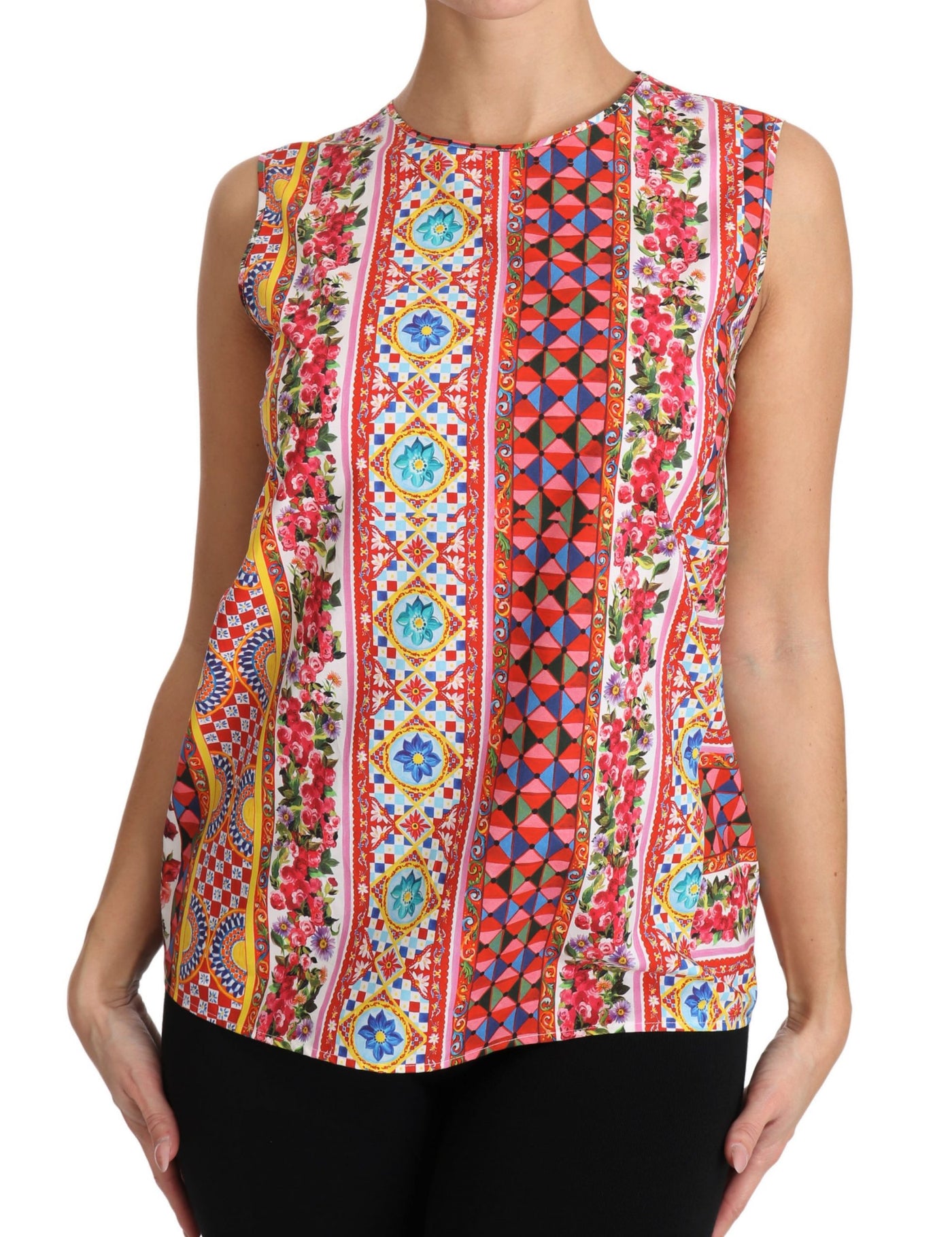 Carretto Print Pure Cotton Tank Top Floral Blouse