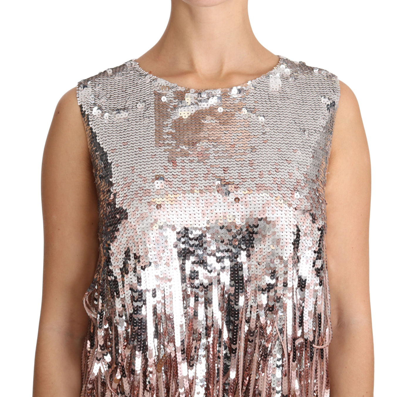 Golden Pink Sequined Fringe Tank Top