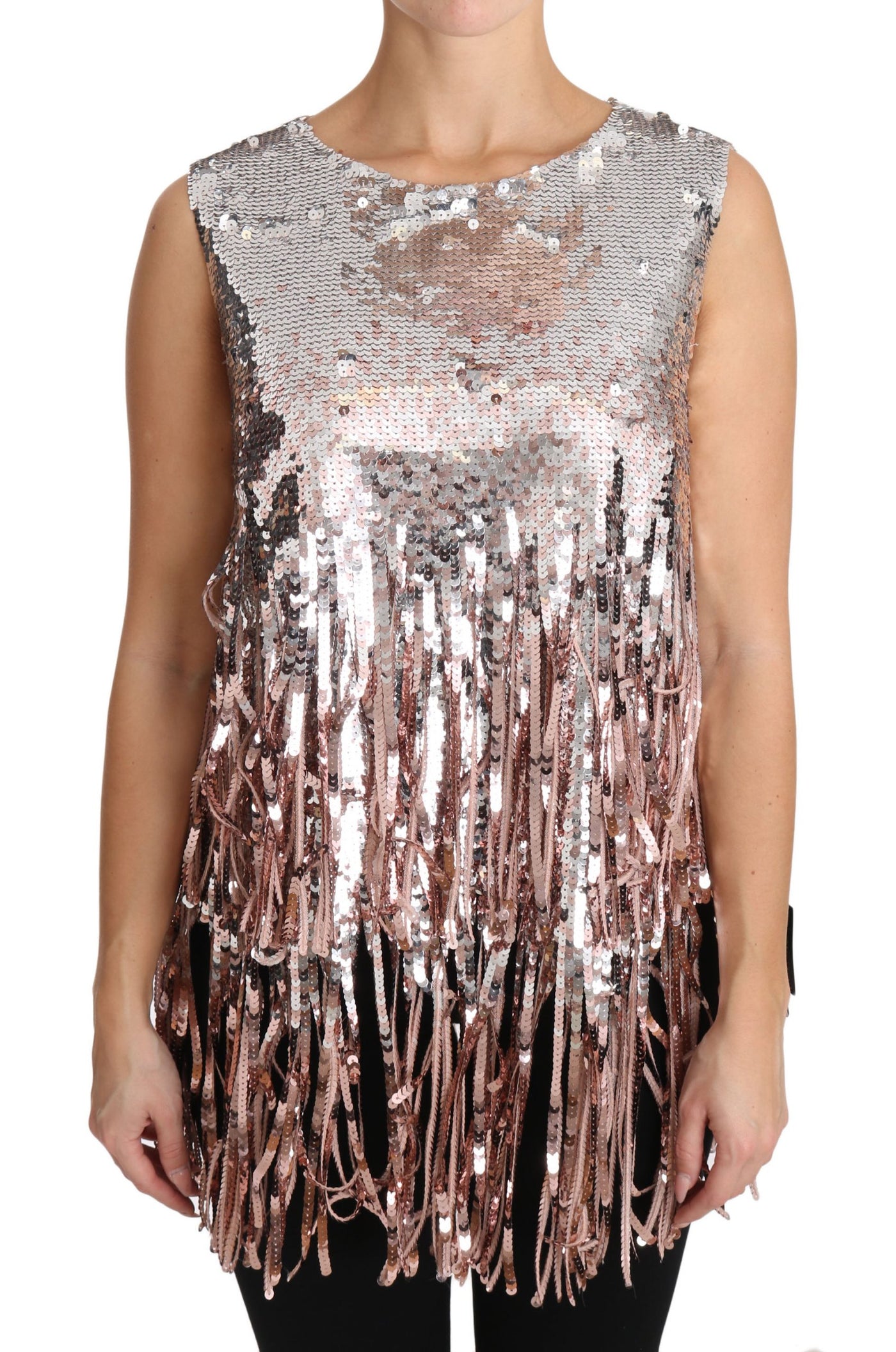 Golden Pink Sequined Fringe Tank Top