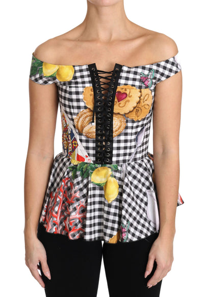 Black and White Corset Blouse Sicily Lemon Check Top