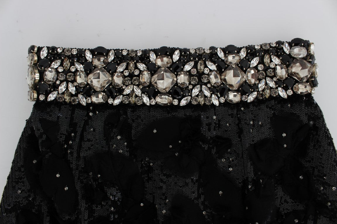 Black Crystal Sequined Mini Shorts