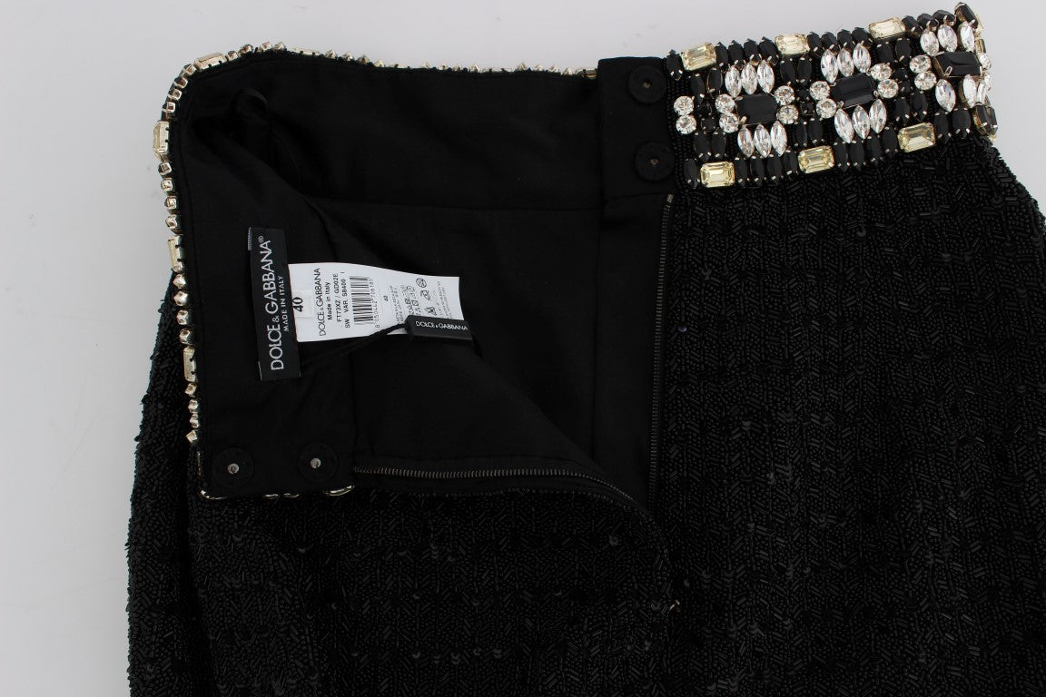 Black Crystal Sequined Mini Shorts