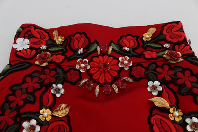 Red Silk Crystal Roses Shorts