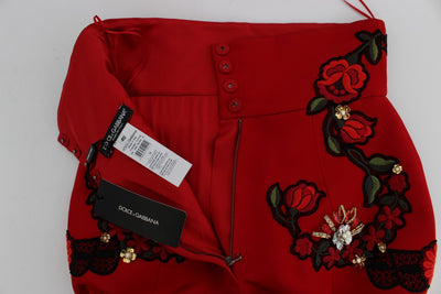 Red Silk Crystal Roses Shorts