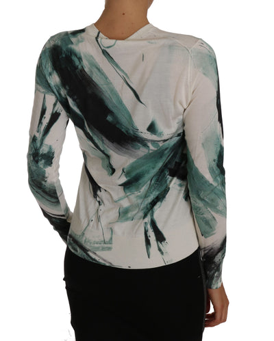 White Silk Cardigan Lightweight Paint Stroke Sweater