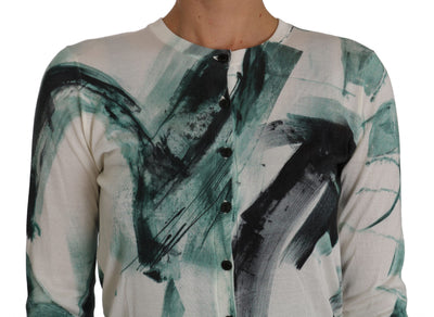 White Silk Cardigan Lightweight Paint Stroke Sweater