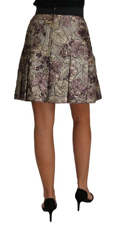 A-Line Mini Floral Print Jaquard Skirt