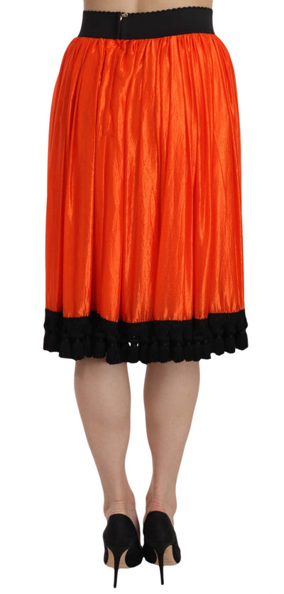 Orange High Waist Knee Length Skirt