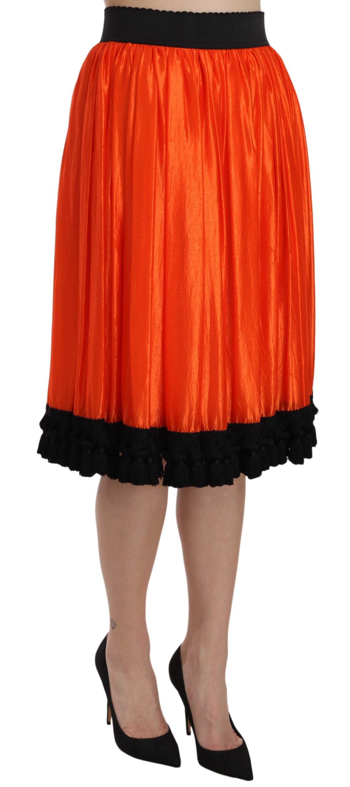 Orange High Waist Knee Length Skirt