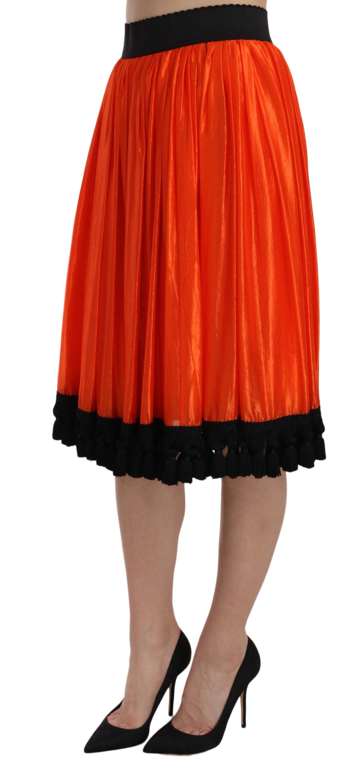 Orange High Waist Knee Length Skirt