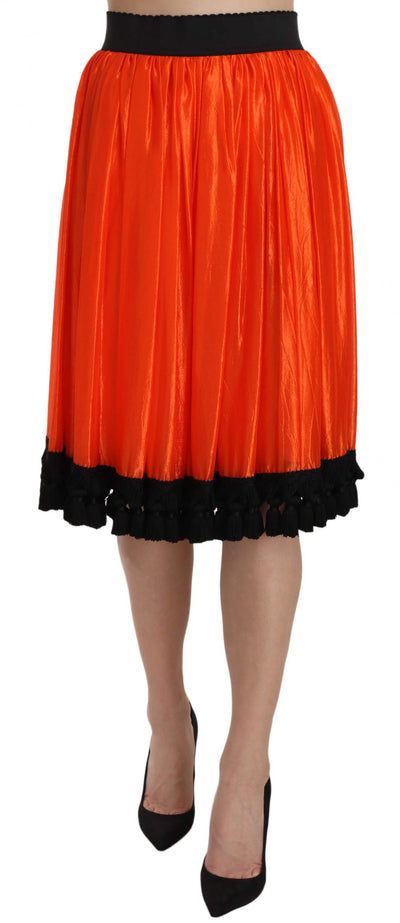 Orange High Waist Knee Length Skirt