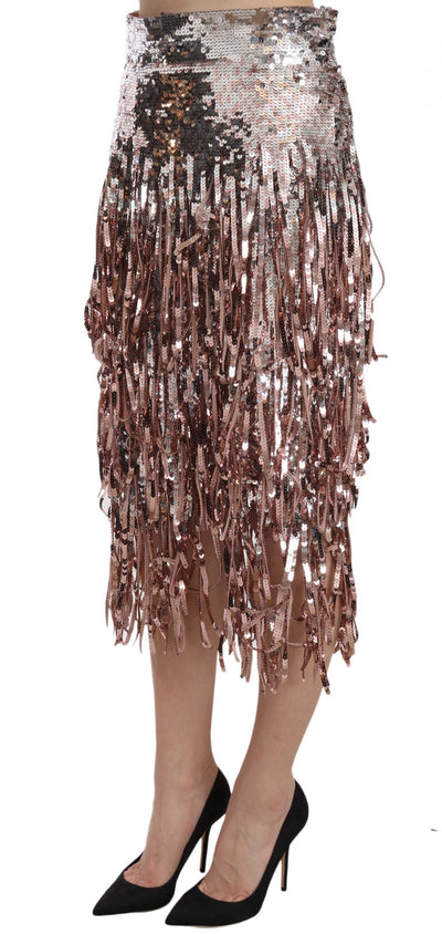 Sequin Embellished Fringe Midi Pencil Skirt