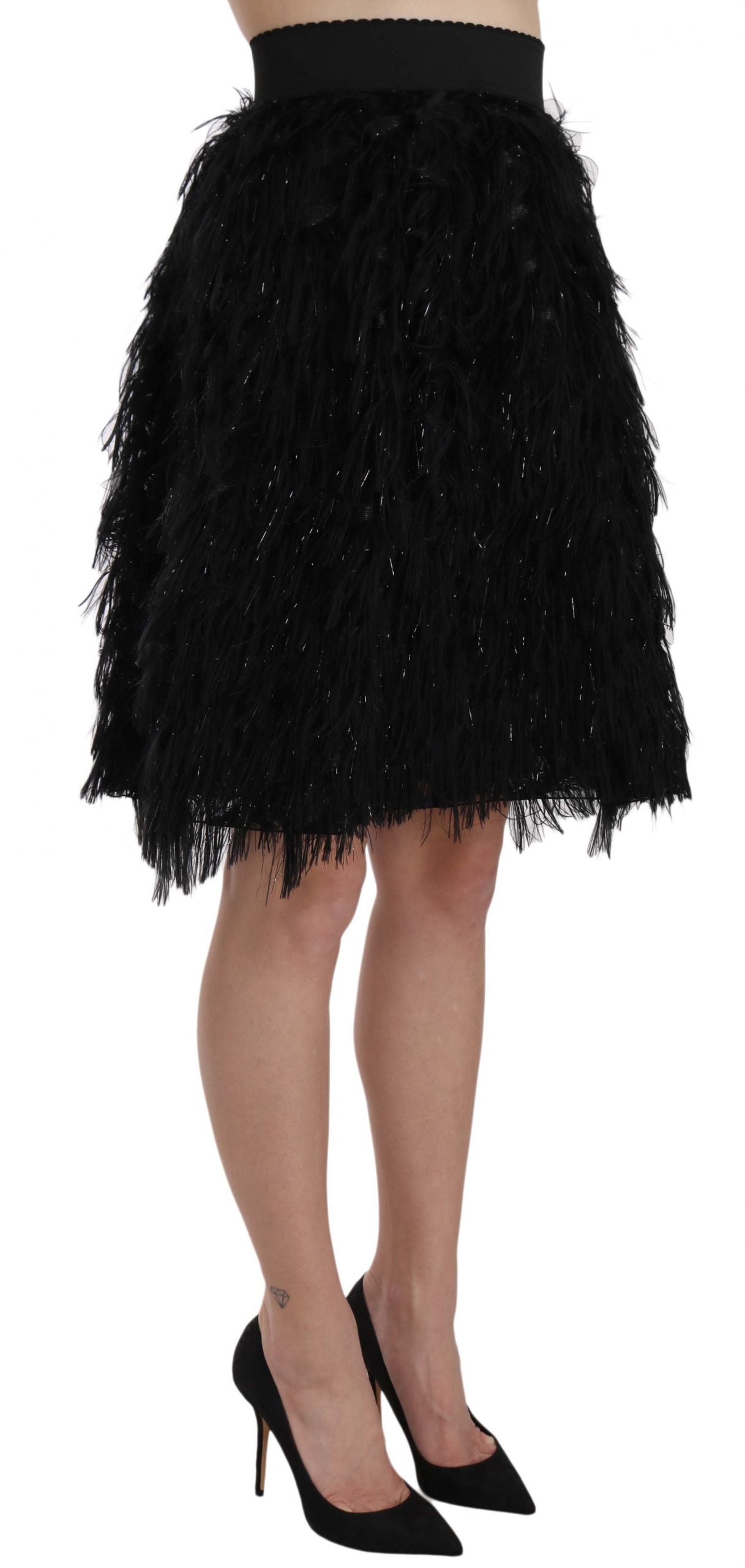 Black Fringe Metallic Mini A-line Skirt