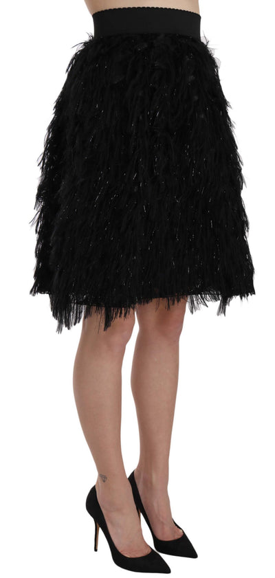 Black Fringe Metallic Mini A-line Skirt