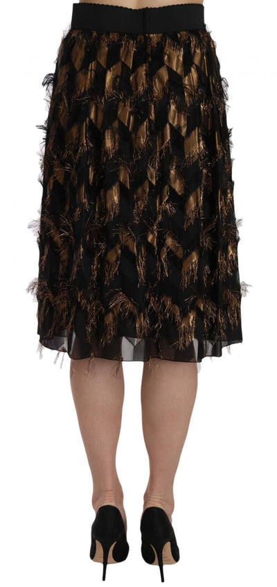 Black Gold Fringe Metallic Pencil A-line Skirt