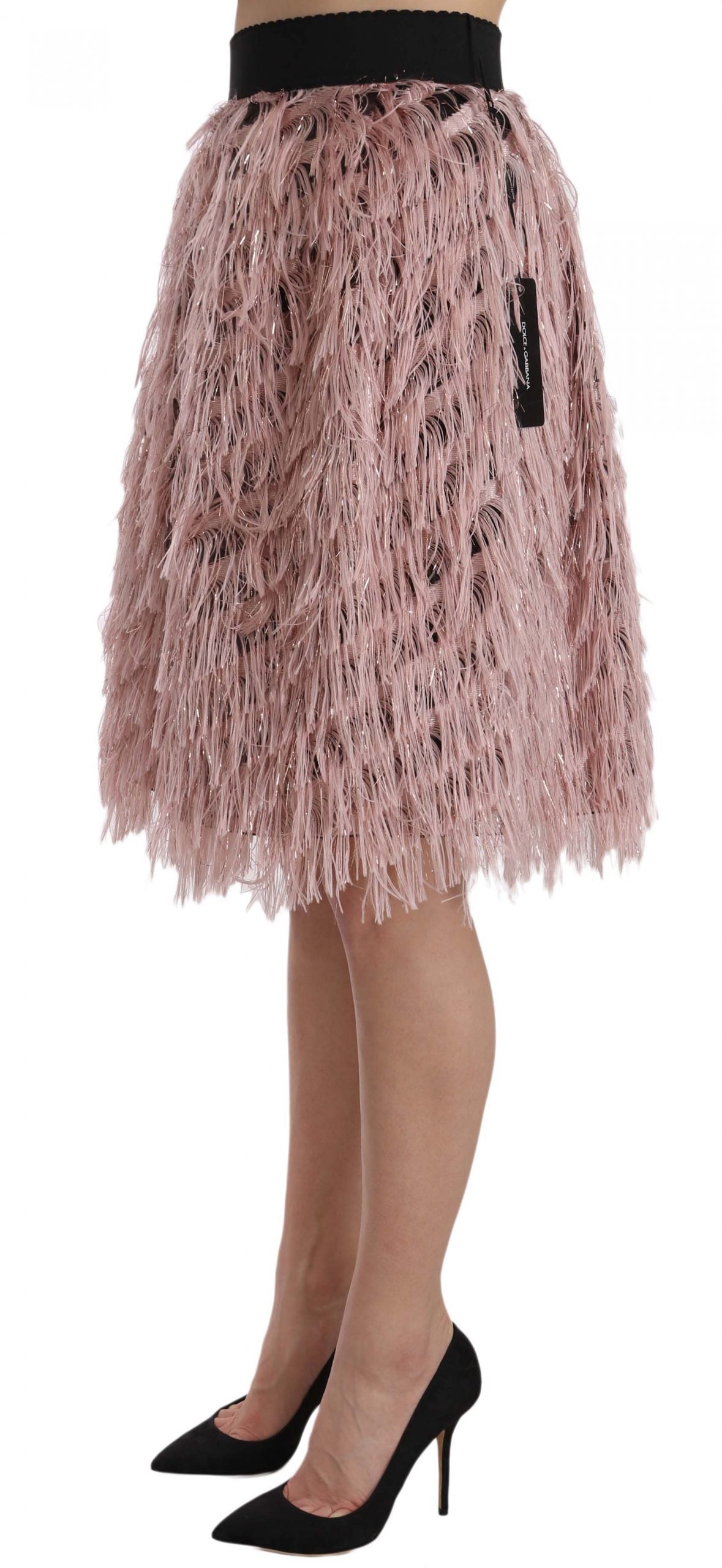 Pink Gold Fringe Metallic Pencil A-line Skirt