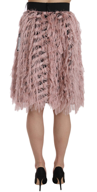 Pink Gold Fringe Metallic Pencil A-line Skirt