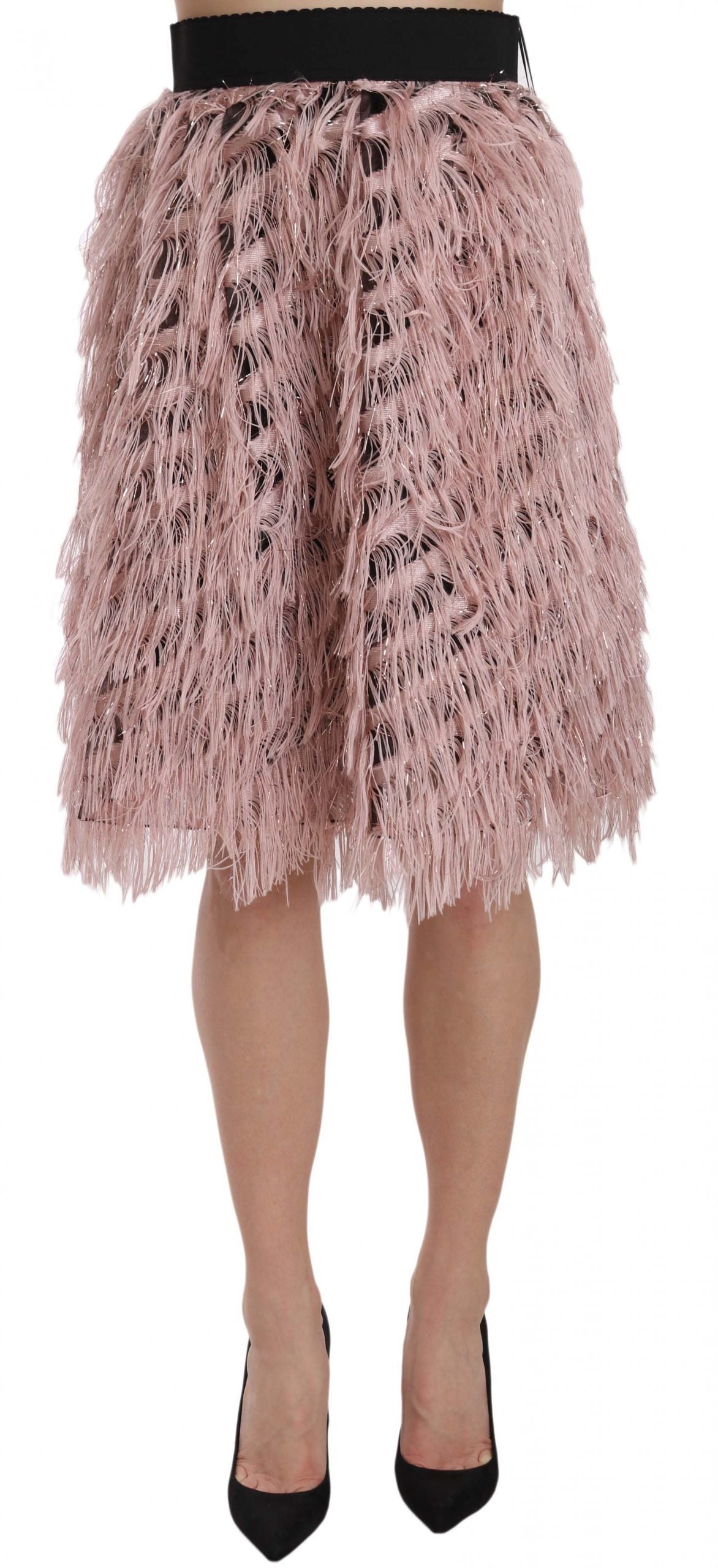 Pink Gold Fringe Metallic Pencil A-line Skirt