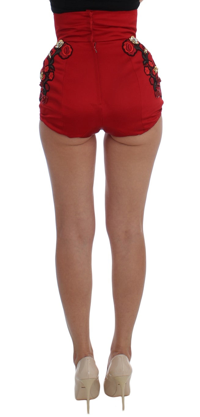 Red Silk Crystal Roses Shorts