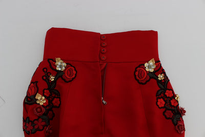 Red Silk Crystal Roses Shorts