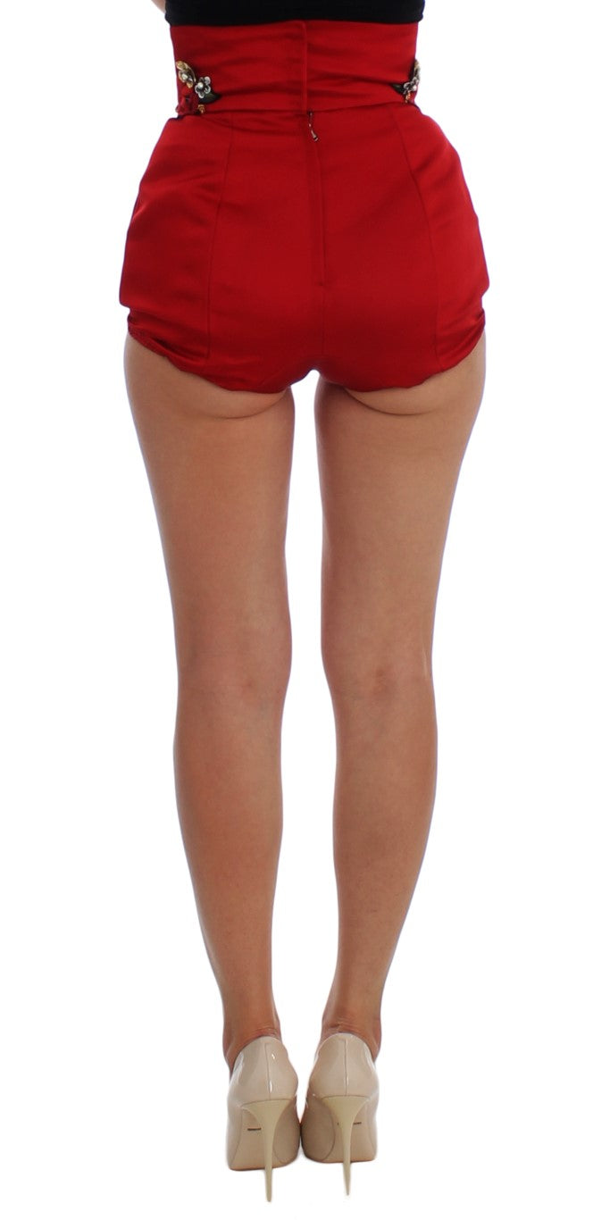 Red Silk Crystal Roses Shorts