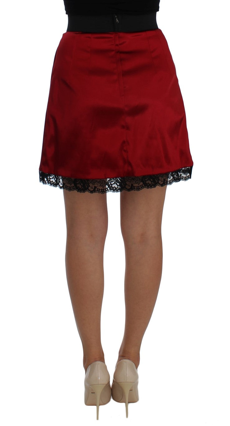 Red Black Lace A-Line Above Knee Skirt