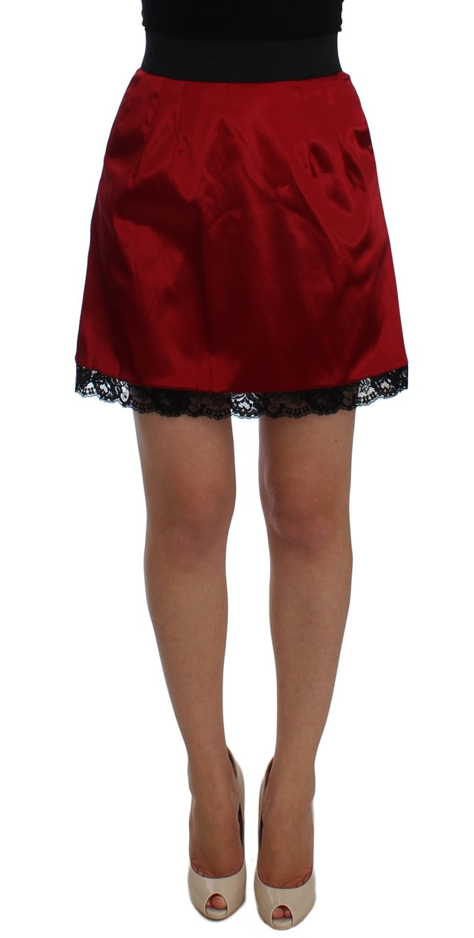 Red Black Lace A-Line Above Knee Skirt